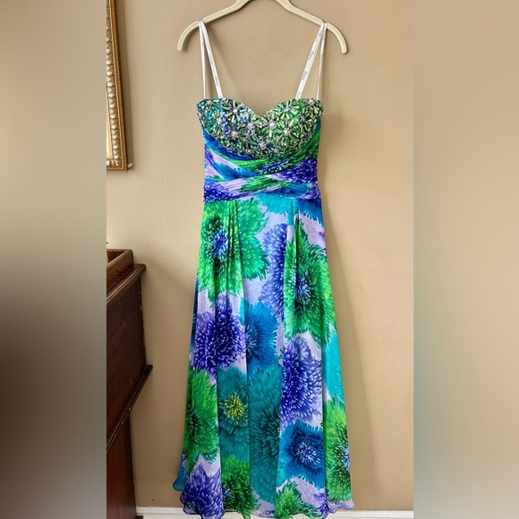 Tony Bowls Paris Watercolor Sequin Rhinestone Strapless Gown Prom Dress Size 2 - Picture 3 of 14